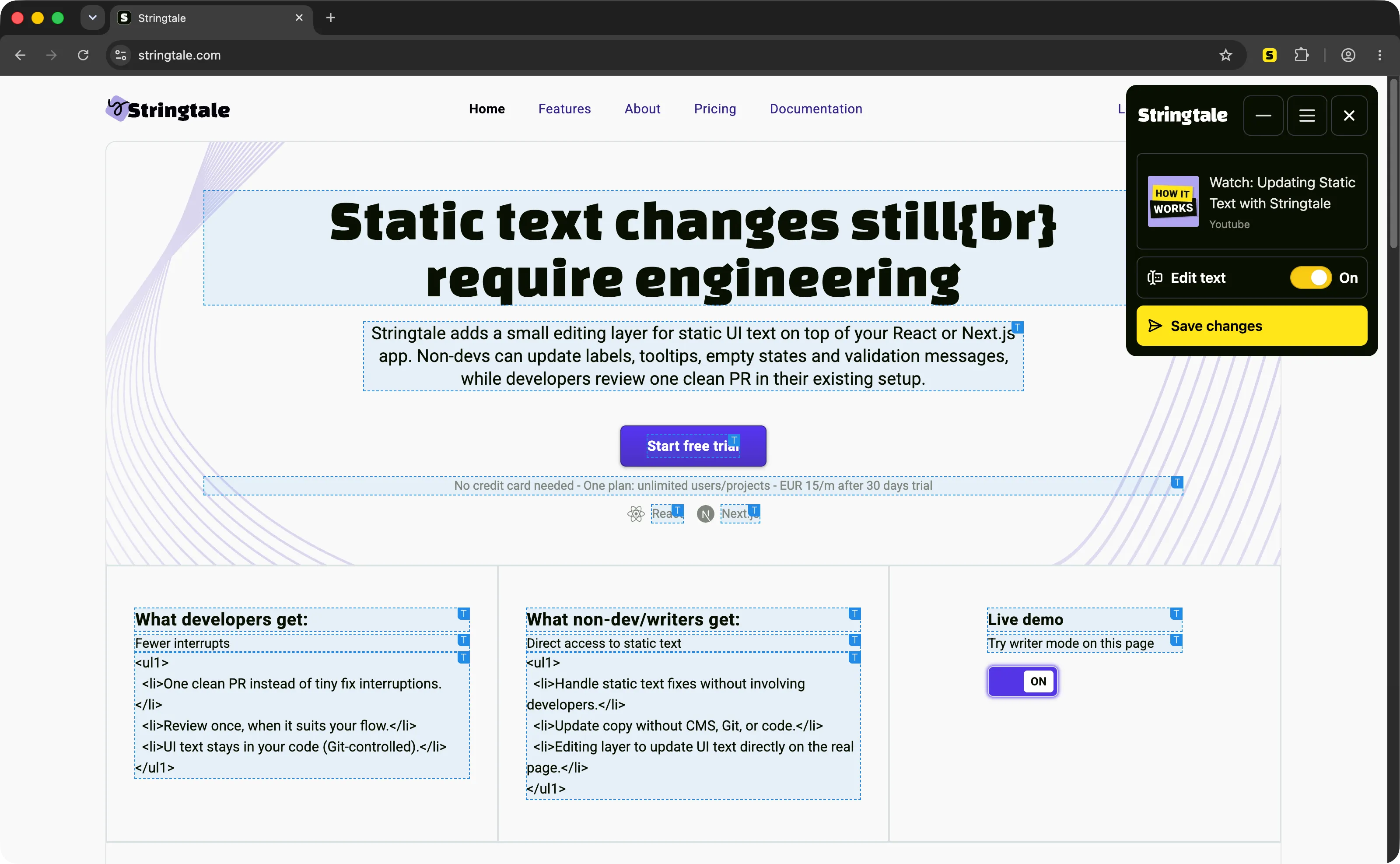Editable fields